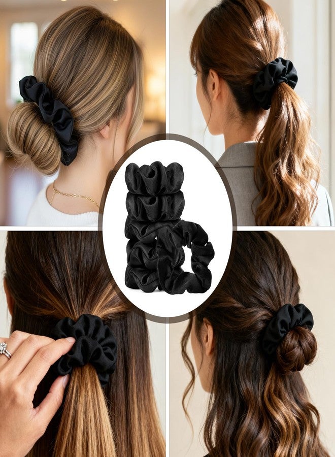 Ajcotahm 6 Pcs Black Satin Scrunchies, No Damage Silk Hair Scrunchies for Women Girls Elastic Ponytail Holders Hair Accessories - Image 5