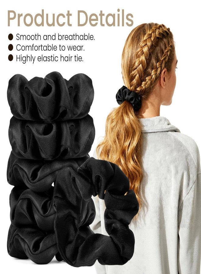 Ajcotahm 6 Pcs Black Satin Scrunchies, No Damage Silk Hair Scrunchies for Women Girls Elastic Ponytail Holders Hair Accessories - Image 3