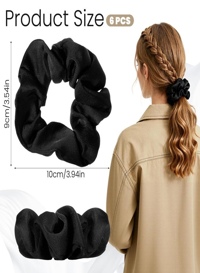 Ajcotahm 6 Pcs Black Satin Scrunchies, No Damage Silk Hair Scrunchies for Women Girls Elastic Ponytail Holders Hair Accessories - Image 2
