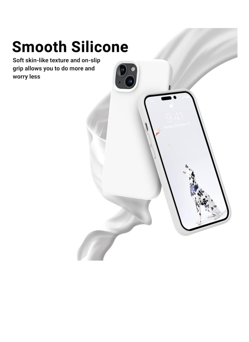 Generic - Compatible with iPhone 14 (6.1 Inch) Case, Liquid Silicone Case, Full Body Protective Cover, Shockproof, Slim Phone Case, Anti-Scratch Soft Microfiber Lining (White) - Image 1