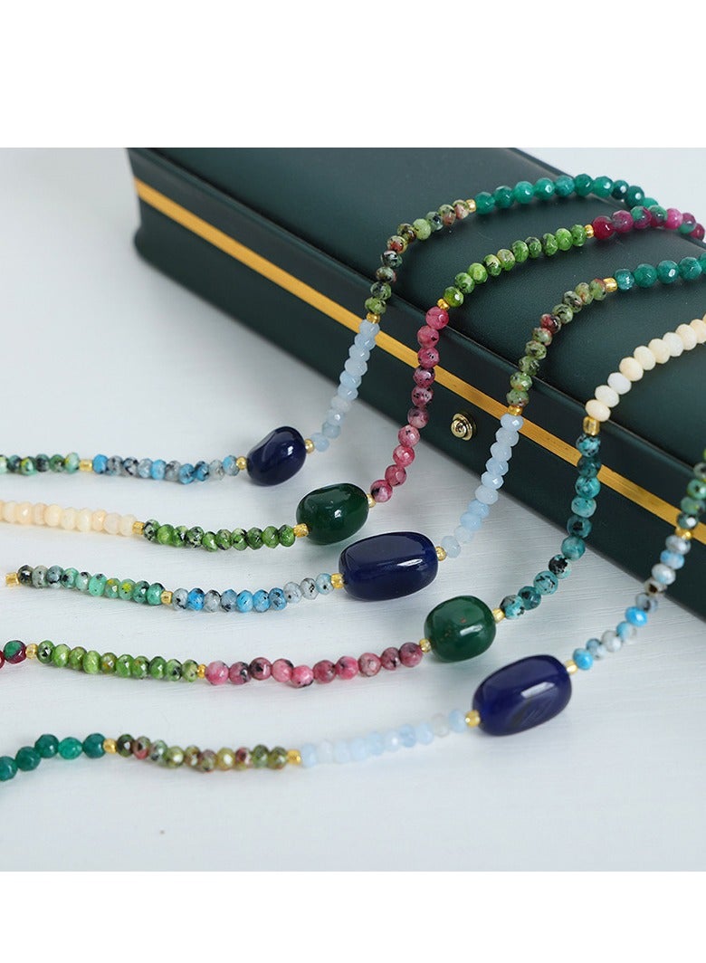 AROAQ Natural Stone Pendant Breaded Necklace, Adjustable Beautiful Multicolor Necklace, Aesthetic Colorful Agate Necklace For Women Multicolor - Image 3