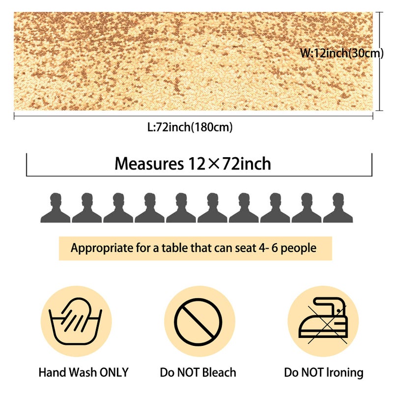 Fivenl 12 Packs 12 X 72 Inch Sequin Table Runner Glitter Dining Table Runner for Birthday Wedding Engagement Bridal Baby Shower Bachelorette Holiday Celebration Party Supplies Decorations (Champagne Gold) - Image 3