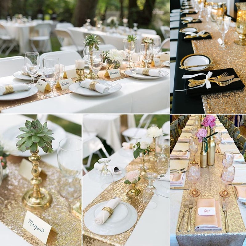 Fivenl 12 Packs 12 X 72 Inch Sequin Table Runner Glitter Dining Table Runner for Birthday Wedding Engagement Bridal Baby Shower Bachelorette Holiday Celebration Party Supplies Decorations (Champagne Gold) - Image 5