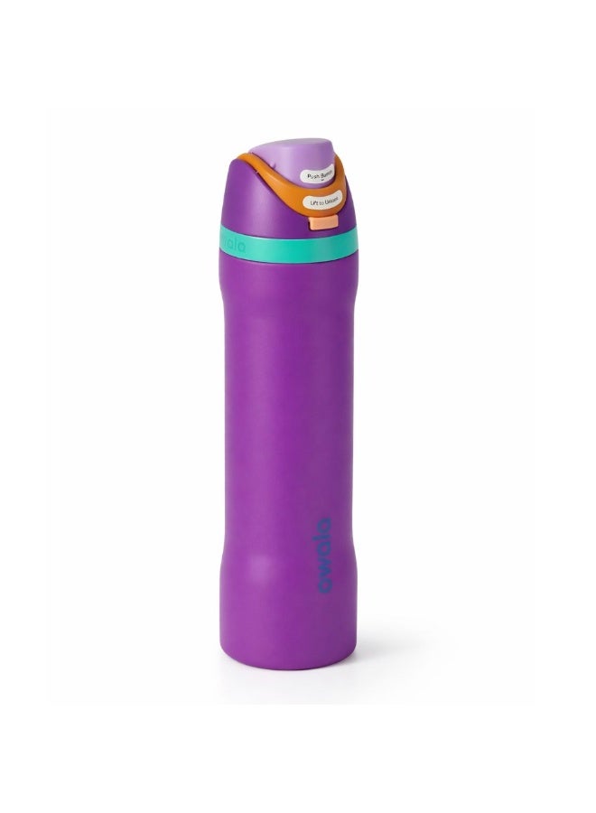 زجاجة مياه أوالا من الفولاذ المقاوم للصدأ، مزودة بماصة بلاستيكية وفولاذية، وغطاء مانع للتسرب بفتحة واسعة، تصميم سهل الفتح بضغطة واحدة، زجاجة رياضية وسفر قابلة لإعادة الاستخدام، سعة 800 مل، لون بنفسجي - Image 1