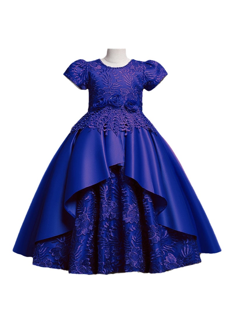 Girls dress long satin embroidered princess dress performance dress Costumes - Image 1