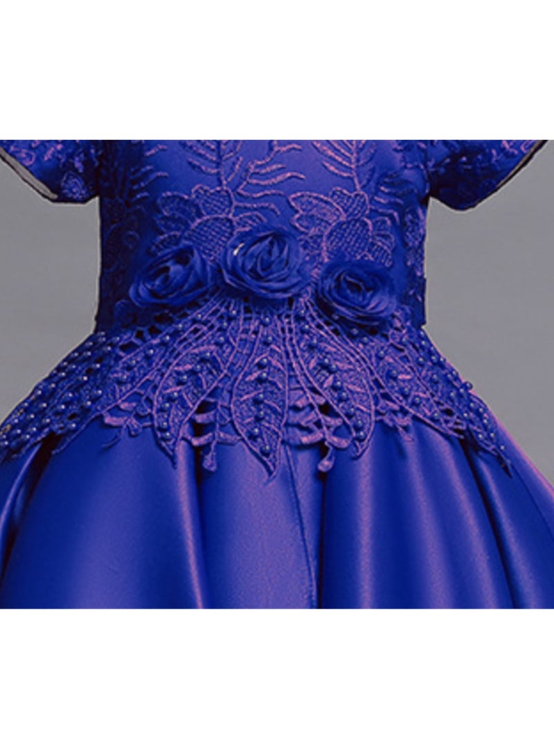 Girls dress long satin embroidered princess dress performance dress Costumes - Image 3