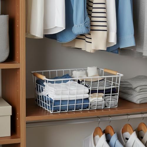 Aeggplant Kitchen Wire Baskets Farmhouse Decor Metal Food Storage Organizer,Household Refrigerator Bin with Built-in Handles for Cabinets, Pantry,Bathroom 4 Packs (white) - Image 4