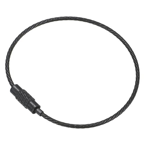 PATIKIL 6 Inch Length Wire Keychain Cable 5 Pack Titanium Steel Key Ring Loop for Outdoor Hiking Sport Black - Image 1