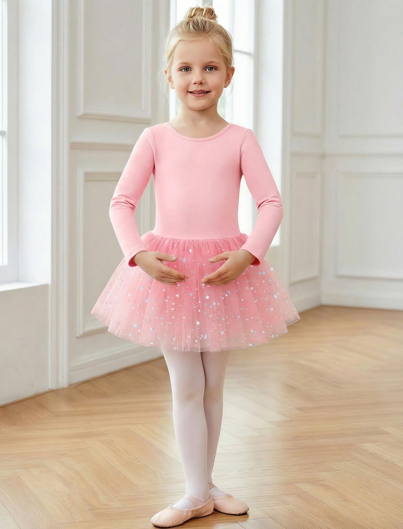 Gogokids Long Sleeve Ballet Leotards for Girls Crisscross Back Dance Outfit with Shiny Skirt Leotard 11-12 Years Pink - Image 2