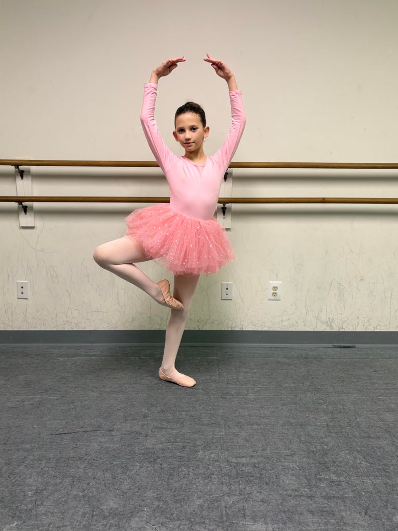 Gogokids Long Sleeve Ballet Leotards for Girls Crisscross Back Dance Outfit with Shiny Skirt Leotard 11-12 Years Pink - Image 5