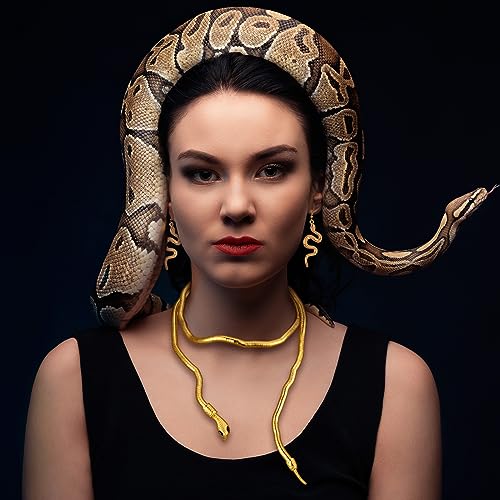 BBTO 5 Pcs Halloween Medusa Snake Costume Medusa Headpiece Headband Necklace Earrings Ring Bracelet for Women Accessories (Gold,Elegant) - Image 4