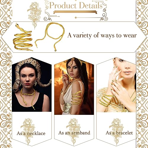 BBTO 5 Pcs Halloween Medusa Snake Costume Medusa Headpiece Headband Necklace Earrings Ring Bracelet for Women Accessories (Gold,Elegant) - Image 5