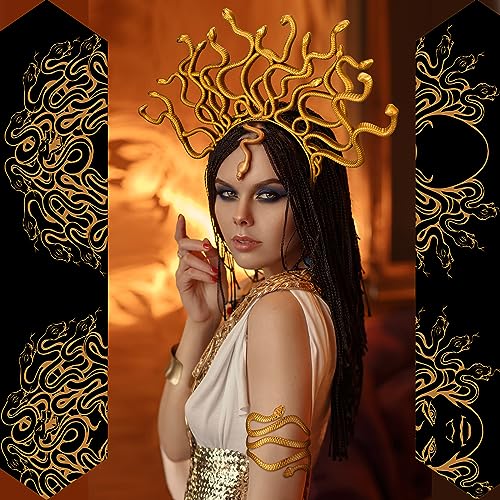 BBTO 5 Pcs Halloween Medusa Snake Costume Medusa Headpiece Headband Necklace Earrings Ring Bracelet for Women Accessories (Gold,Elegant) - Image 2