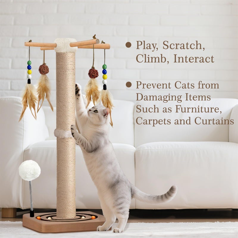 PAROTO Cat Scratching Post, Sisal, Interactive Furniture Toys for Indoor Cats Adults, 2 Mounting Methods Scratcher Tree Tower with Hanging and Ball Track, Activity Center for Kitten, 25 inches - Image 4