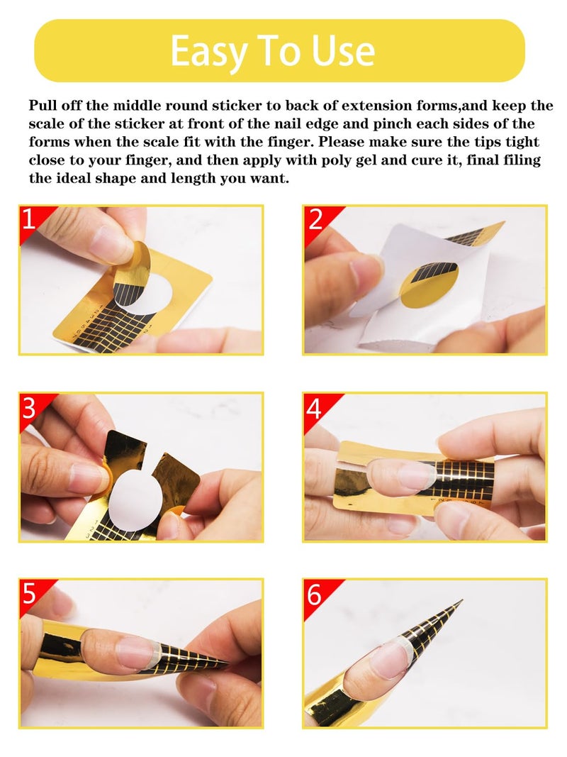 Namgznso Gold Horseshoe Polygel Nail Forms - 500 PCS, Acrylic & Gel Nails Art Guide Sticker for DIY Manicure Design - Image 3