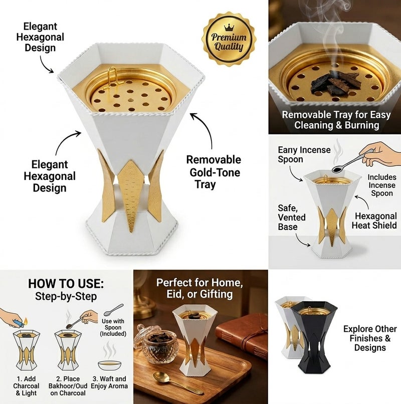 Luxury Geometric Hourglass Incense Burner for Bakhoor and Oud - LC-604S - Image 4