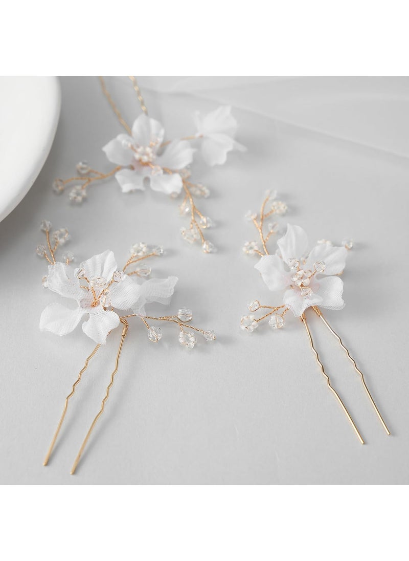 SWEETV SWEETV 3Pcs Bridal Hair Pins White Flower Bride Hair Pieces Wedding Hair Side Combs Floral Headpieces Accessories Fall Beach Clip for Brides Bridesmaids Women Girls 