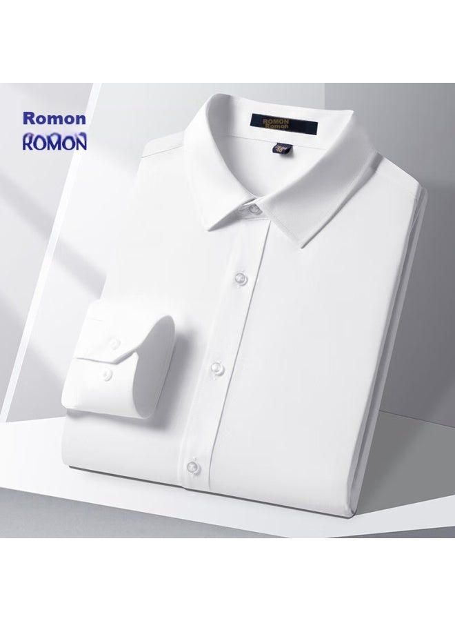 ROMON قميص أبيض رسمي للرجال بلون صلب، ملابس عمل للمسافرين، قميص بأكمام طويلة للرجال، Cszh01 أبيض، مقاس 41 - Image 4