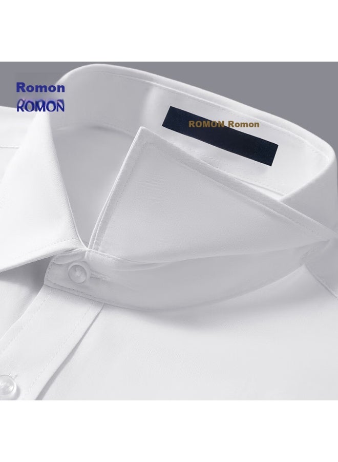 ROMON قميص أبيض رسمي للرجال بلون صلب، ملابس عمل للمسافرين، قميص بأكمام طويلة للرجال، Cszh01 أبيض، مقاس 41 - Image 5