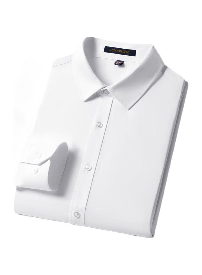 ROMON قميص أبيض رسمي للرجال بلون صلب، ملابس عمل للمسافرين، قميص بأكمام طويلة للرجال، Cszh01 أبيض، مقاس 41 - Image 1