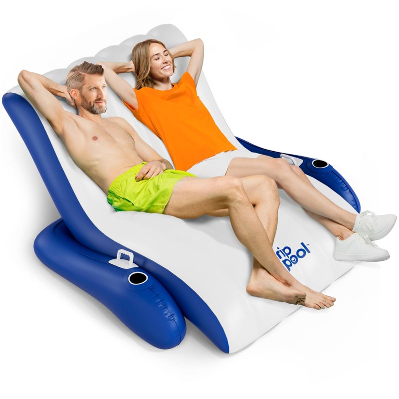 Giant Luxury Pool Float Recliner Chair for 12 Adults Extra Large Heavy Duty Inflatable Pool Floats Adult Lounger Raft for Pool Floating Lake River Beach Pool Accessory Lake House Gift