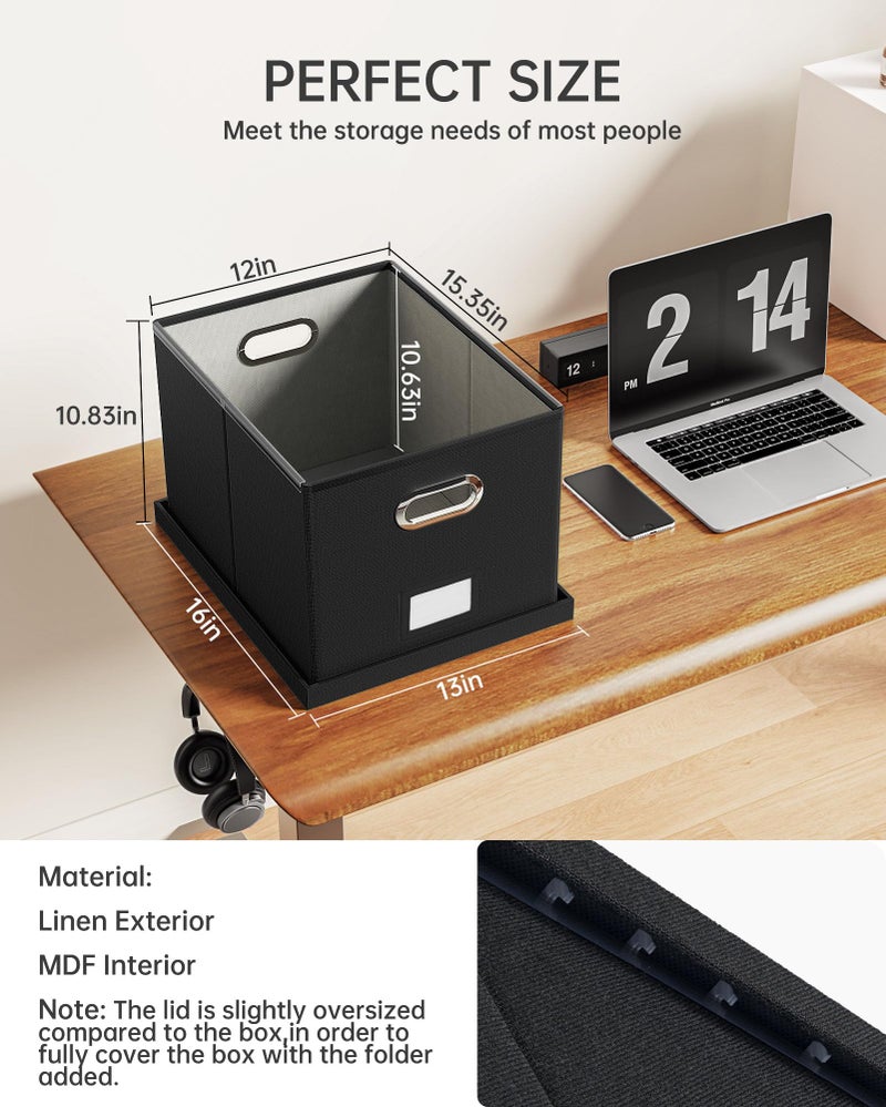 Oterri 2 Pack File Storage Organizer, Filing Box, Portable File Box with Lid, Fit for Letter/Legal File Folder Storage, Document Organizer, Black - Image 3