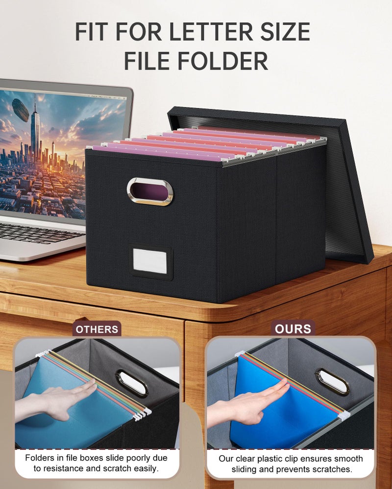 Oterri 2 Pack File Storage Organizer, Filing Box, Portable File Box with Lid, Fit for Letter/Legal File Folder Storage, Document Organizer, Black - Image 4
