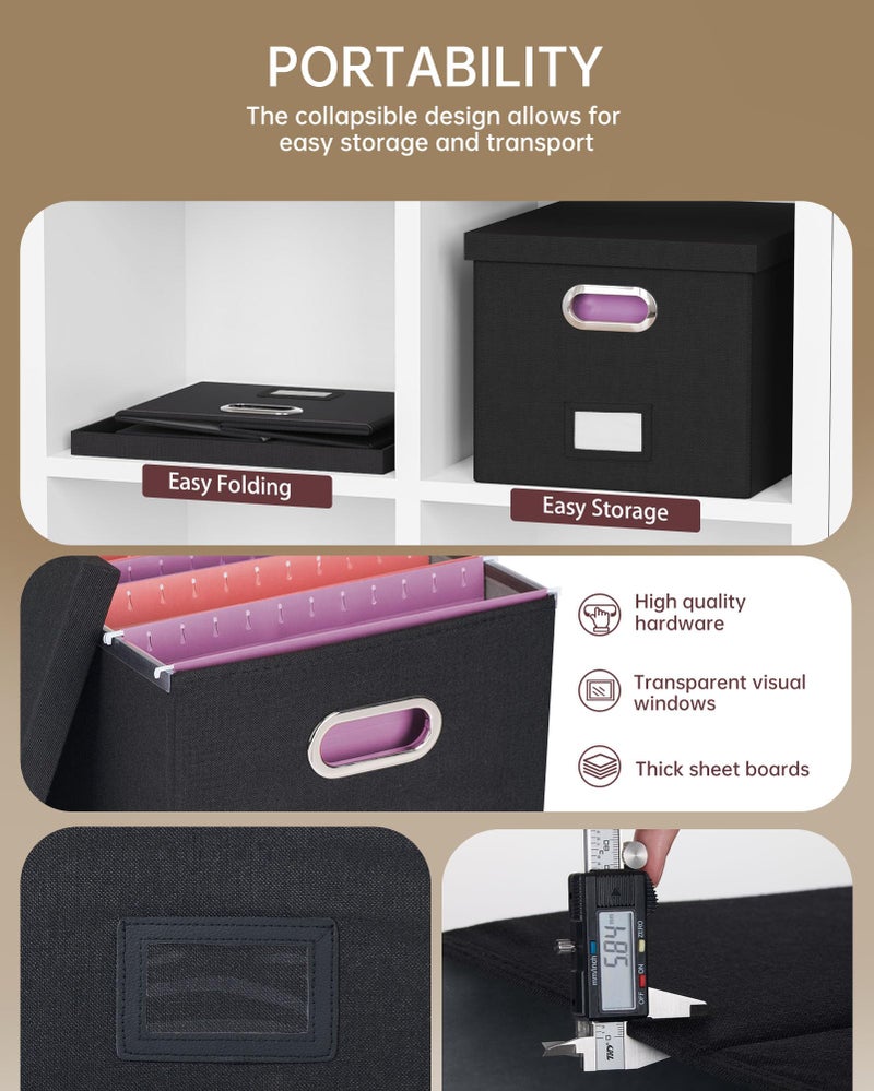 Oterri 2 Pack File Storage Organizer, Filing Box, Portable File Box with Lid, Fit for Letter/Legal File Folder Storage, Document Organizer, Black - Image 2