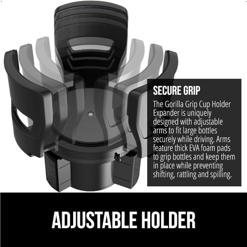 GORILLA GRIP Patent Pending Car Cup Holder Expander, Keeps Large Drink Cups Secure, Expands Fits Yeti, HydroFlask, Stanley 18 to 48oz Large Water Bottles, Coffee Mug, Adjustable Arms Insert, Black - Image 3