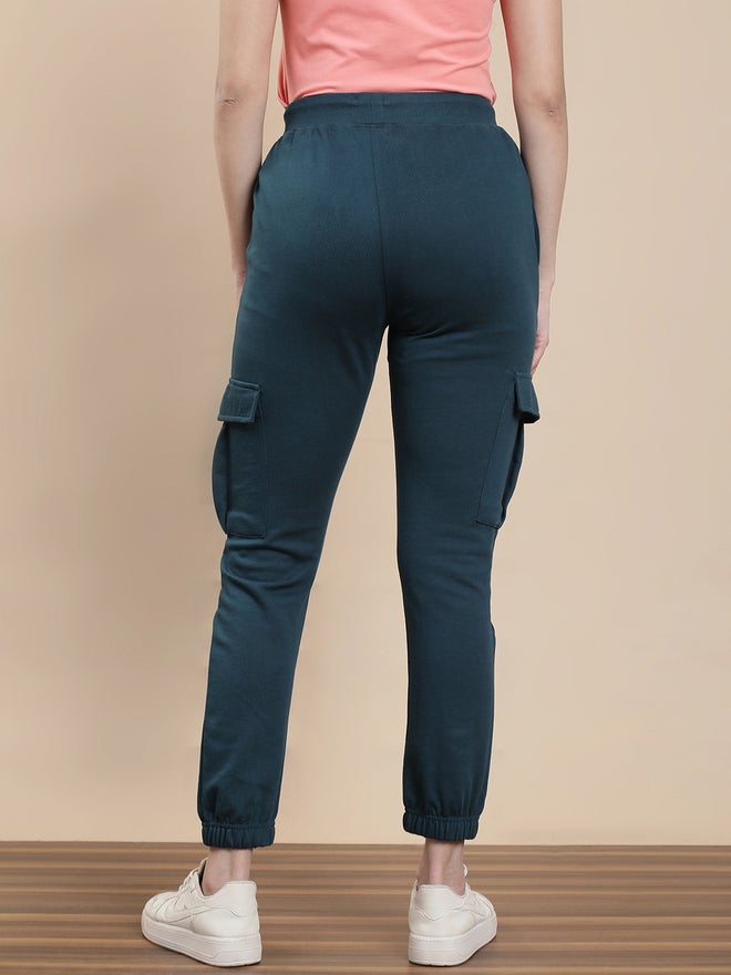 De Moza Teal Knit Cotton Terry Cargo Joggers - Image 4