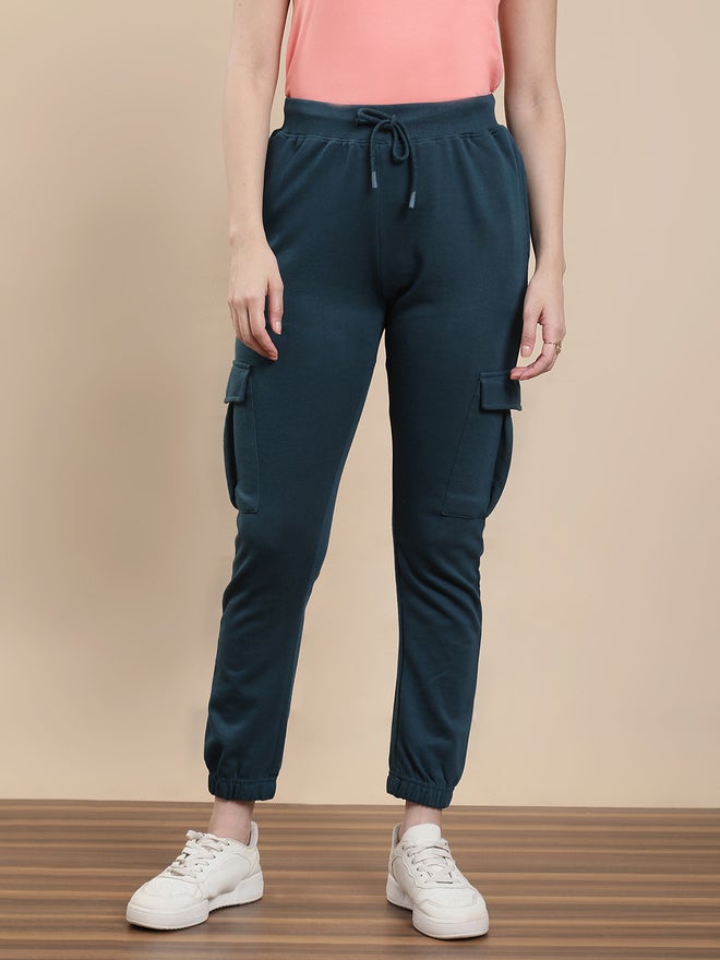 De Moza Teal Knit Cotton Terry Cargo Joggers - Image 2
