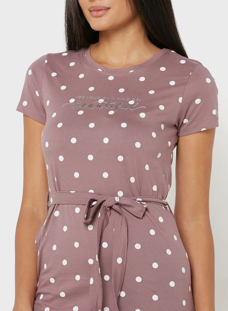 Sweet Dreams Belted Graphic Nightdress
