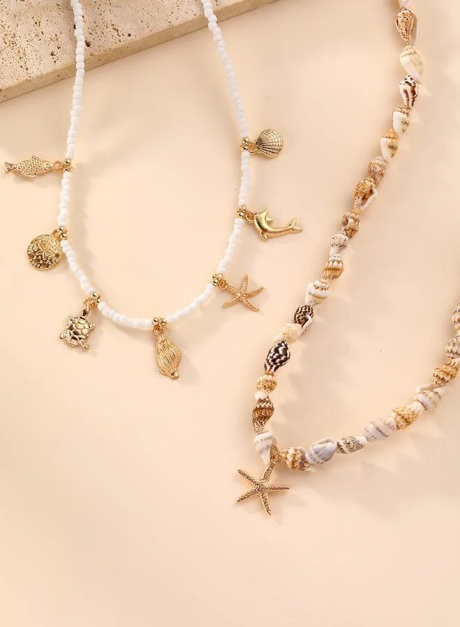 تايك تو Set Of 2 - Shell Beaded Necklace