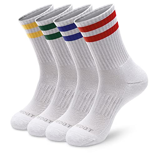 MONFOOT جوارب رياضية للرجال/النساء 4 أزواج مع وسادة كوشن، مجموعة متوسطة مخططة - Image 1