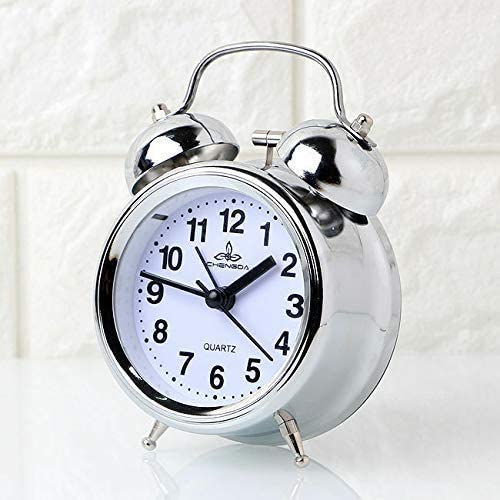 MOSHTU Metal Analog Twin Bell Alarm Clock with Backlight and Loud for Perfect for Deep Sleepers Silver Sweep Movement - Image 2