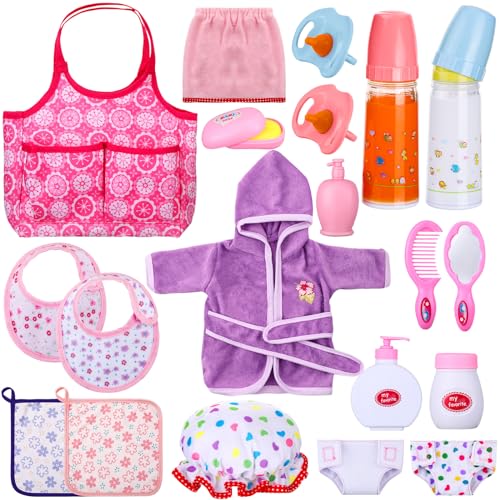 Rotatingpals 21 Pcs Baby Doll Accessories Baby Doll Diaper Bag Set with Accessories Include Diaper Disappearing Milk Bottles Pacifier Bib Feeding and Caring Set for Boys Girls Birthday Gifts - Image 1