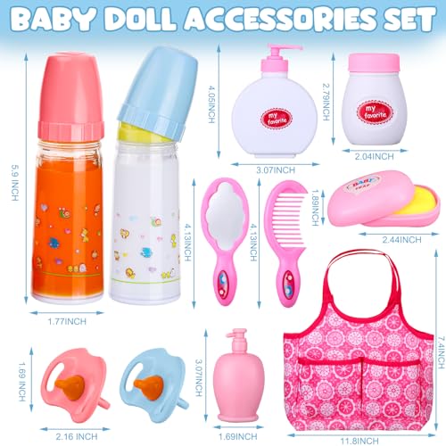 Rotatingpals 21 Pcs Baby Doll Accessories Baby Doll Diaper Bag Set with Accessories Include Diaper Disappearing Milk Bottles Pacifier Bib Feeding and Caring Set for Boys Girls Birthday Gifts - Image 5
