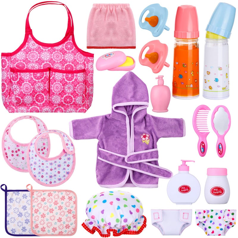 Rotatingpals 21 Pcs Baby Doll Accessories Baby Doll Diaper Bag Set with Accessories Include Diaper Disappearing Milk Bottles Pacifier Bib Feeding and Caring Set for Boys Girls Birthday Gifts - Image 3