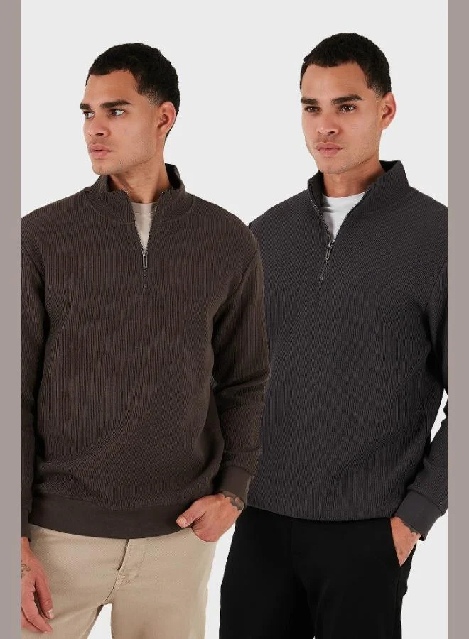 Buratti Cotton Regular Fit Half Zipper Stand Collar 2-Pack Sweat Men's SWEAT 5905716S2