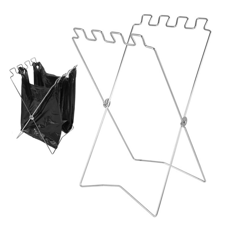 Trash Bag Holder Collapsible Stainless Iron Garbage Bag Holder Stand Portable Outdoor Stand White - Image 5
