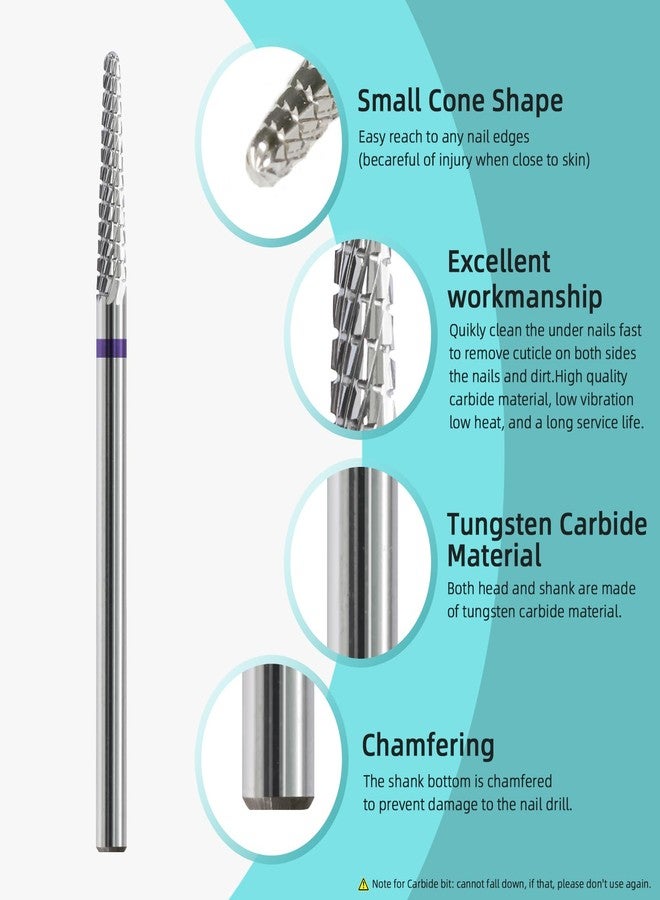 HYTOOS Small Cone Cuticle Clean Nail Drill Bits, 3/32" 2mm Conical Carbide Nail Bit, Professional Safety Under Nails Cleaner for Cuticle Dead Skin, Electric Manicure Accessories, Medium - Image 5