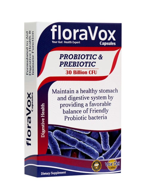 Floravox Capsules - Your Gut Health Expert | Probiotic & Prebiotic | 30 Billion CFU | Supports Healthy Digestion & Stomach Balance | 30 Tablets