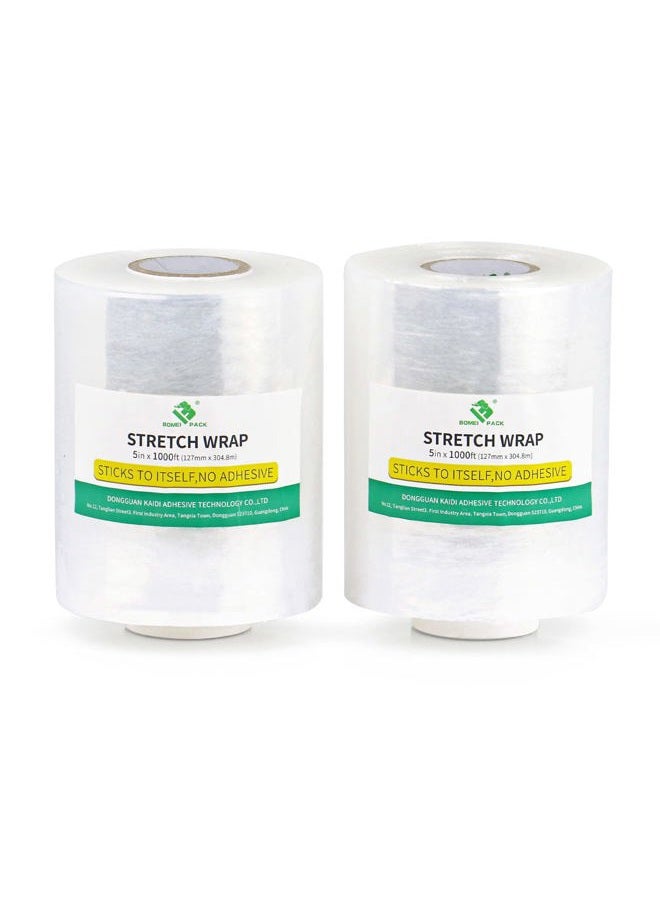 BOMEI PACK 2 Plastics Industrial Mini Stretch Wrap Film Replacement 5" x 1000ft Roll, 80 Gauge for Moving, ing Wrap Industrial Strength- Self Adhering aging Heavy Duty, - Image 1