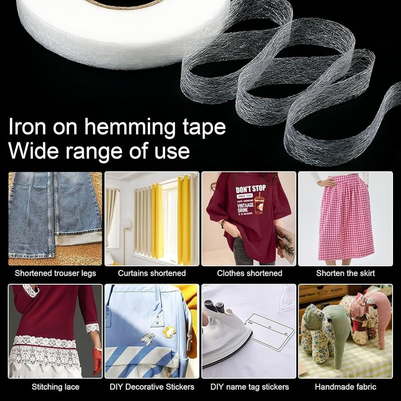 TERRIFI 6 Rolls of Versatile Hemming Tape, 420 Yards of No-Sew Iron-On Fabric Fusing Tape for Easy Clothes Repair and Sewing Projects, Ideal for Pants, Dresse, Curtain and More (0.4/0.8/1.2 inch, White/Black) - Image 5