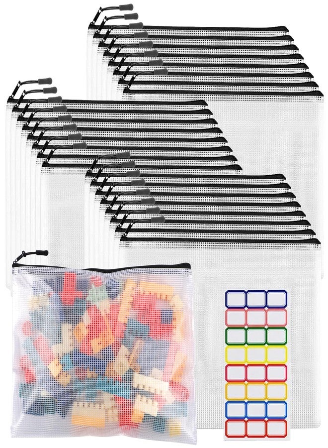 YOPCDJ 24pcs Large Mesh Zipper Pouch File Bags YOPCDJ Reusable Zippered Pouches for Organizing Classroom, Board Game Storage, Puzzle Bags Black - Image 1