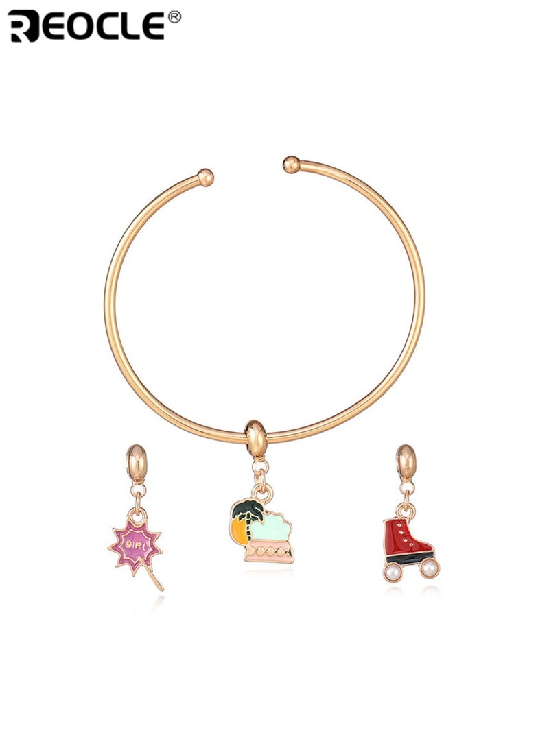 REOCLE Kids' Charm Bracelet Set Adjustable Bangle with Play-Themed Charms Casual Daily Wear Whimsical Accessory Set - Image 2