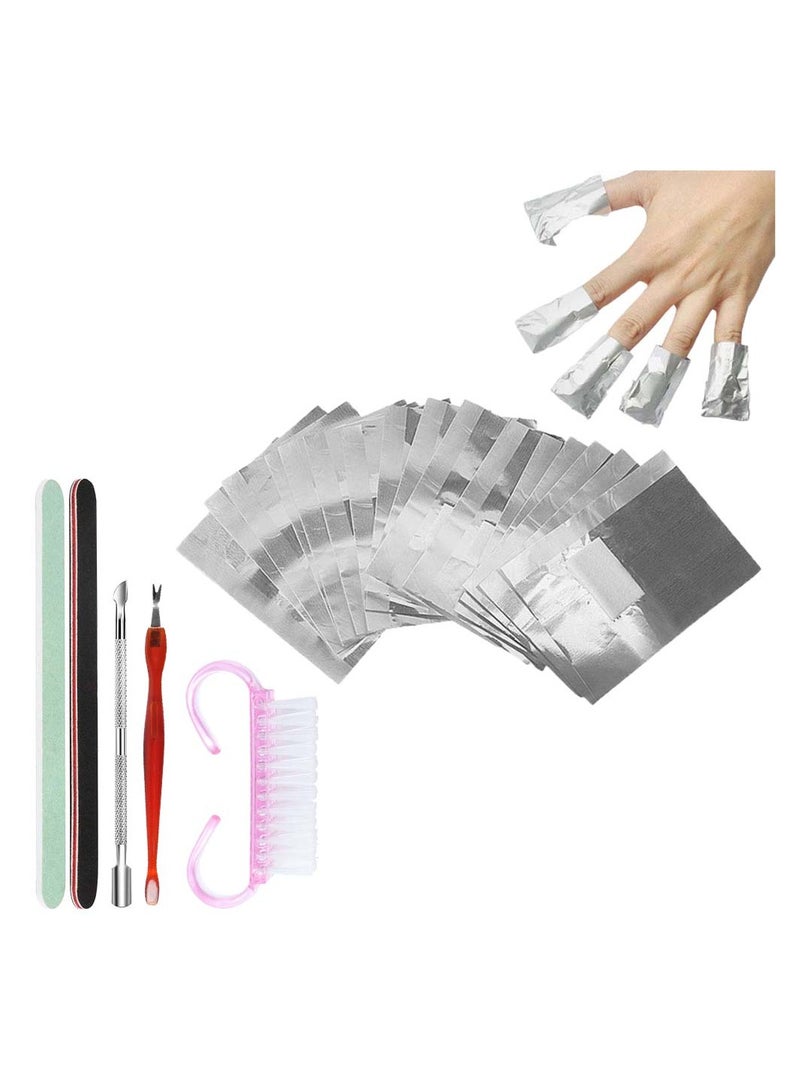 SYOSI Nail Varnish Remover 200 Pcs Foil Wraps and 5 PCS Tools Set Aluminium Gel Polish Kit Cuticle Buffer Block Pads - Image 1
