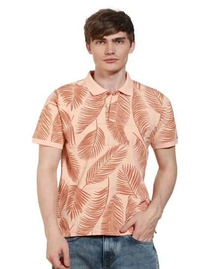 Dennis Lingo Regular Fit Peach Cotton-Poly Polo Neck T-Shirt