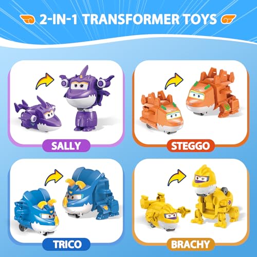 Super Wings 2 TransformaBots 4Pack Supercharged Sally Stego Trico Brachy Airplane Toys Vehicle Mini Figures Fun Toys for Kids Transformable Toy for 3 4 5 Year Old Boys and Girls - Image 5