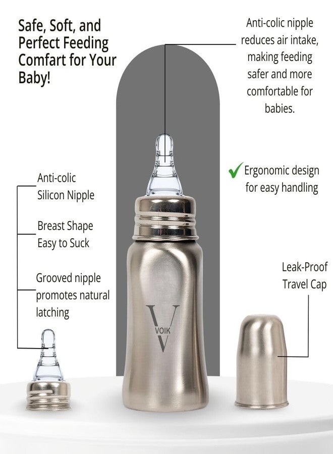 VOIK Baby Feeding Bottle 140ML with 1 Nipple | Stainless Steel Feeding Bottle | Hygienic Silicone Teat | Feeding Bottle for New Born Baby BPA Free - Image 5